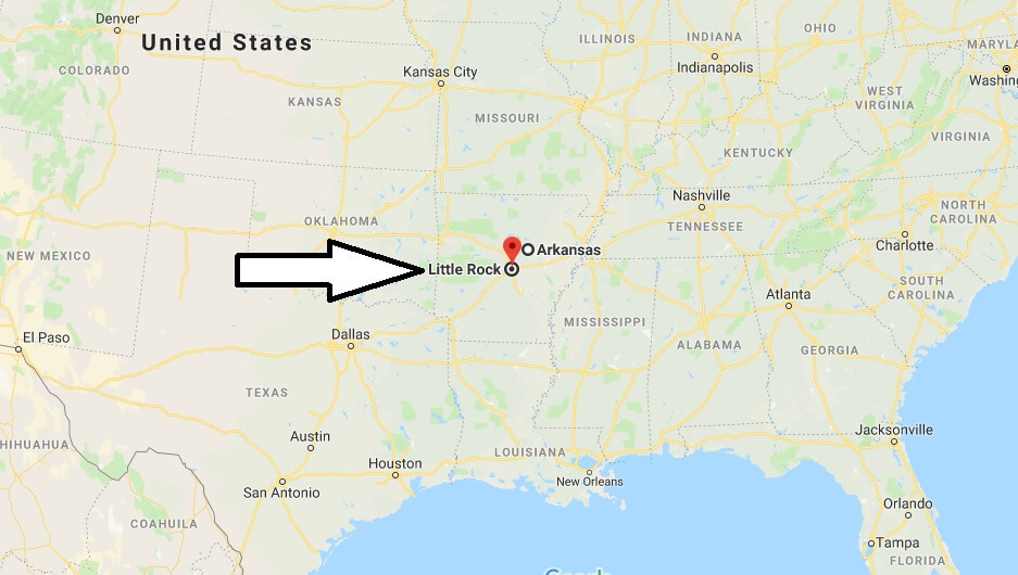 Distance from Little Rock, Arkansas to Dallas, Texas on a map