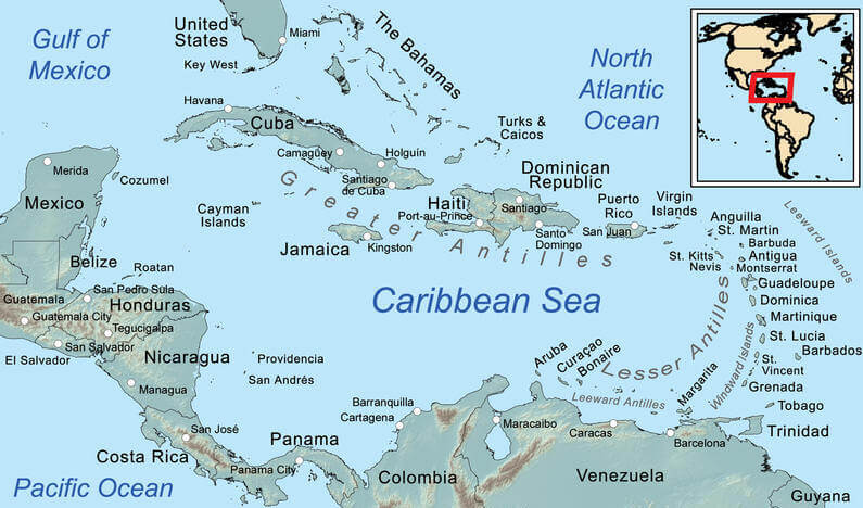 What are the countries in the Caribbean Sea