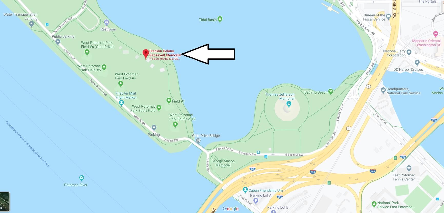 Where is Franklin Delano Roosevelt Memorial? How big is the Franklin D Roosevelt Memorial?