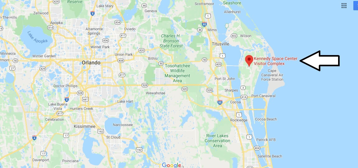Where is Kennedy Space Center Visitor Complex? How far is the Kennedy Space Center Visitor Complex from Orlando?