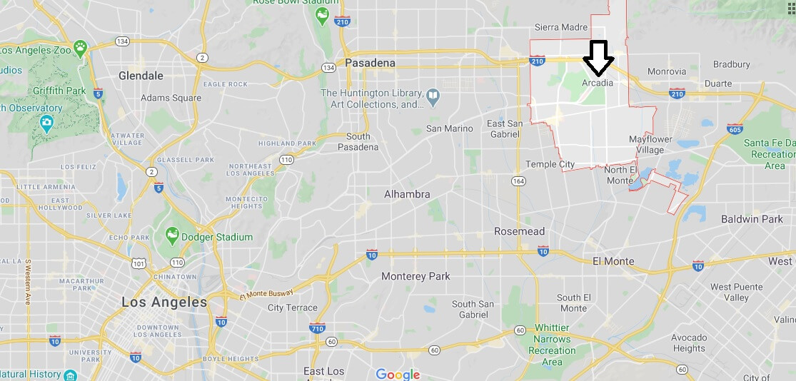 Where is Arcadia California? What county is Arcadia in? Arcadia Map
