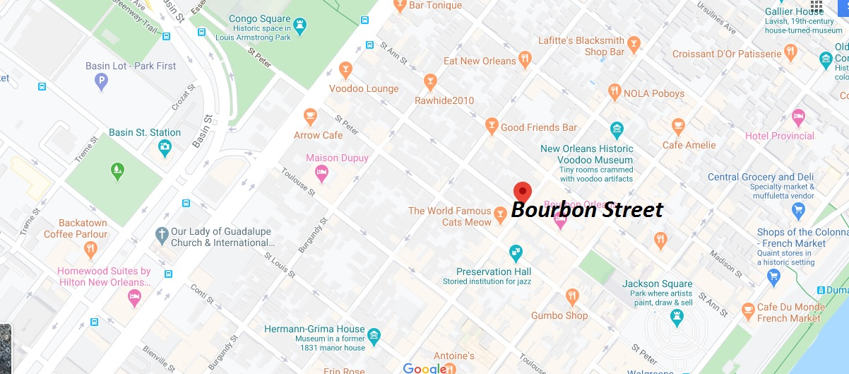 Where is Bourbon Street? What city is Bourbon Street in?
