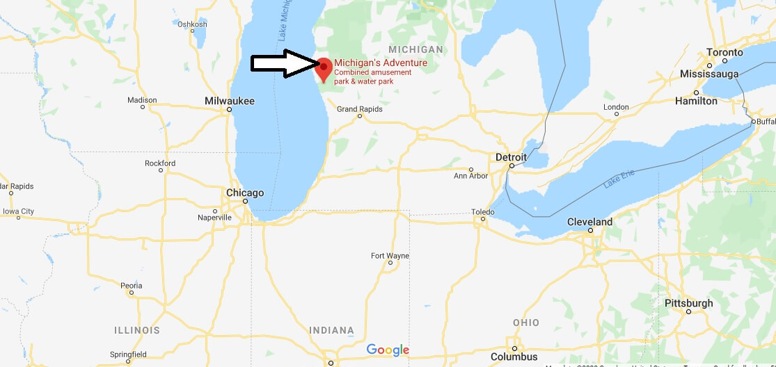 Where is Michigan's Adventure? How far is Michigan Adventure from Detroit?