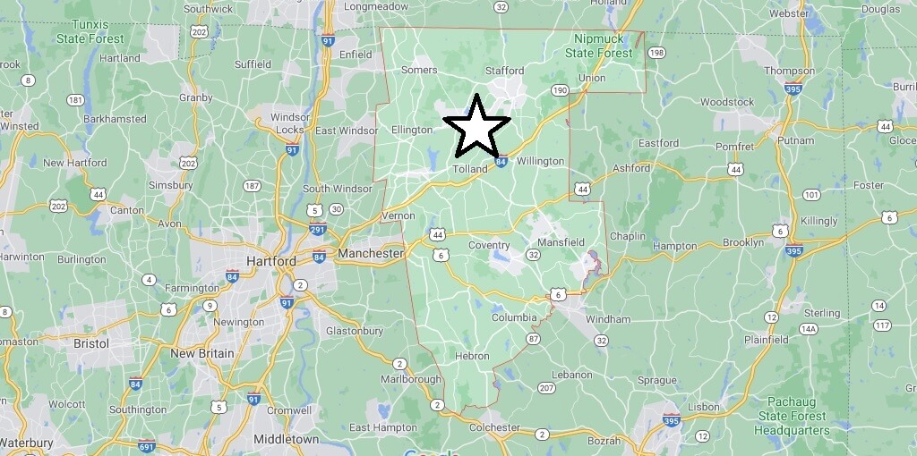 What cities are in Tolland County