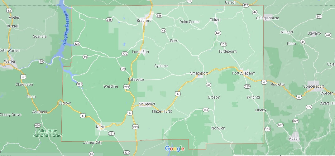 What Cities are in McKean County