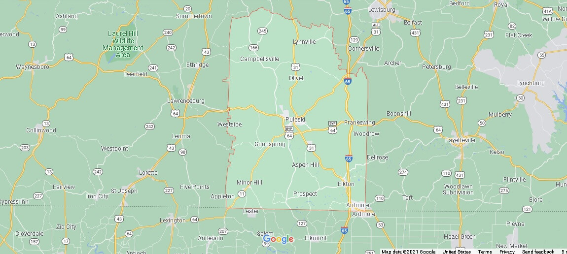 What Cities are in Giles County