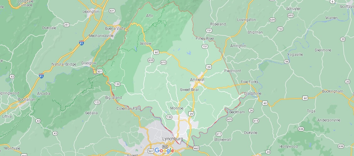 What Cities are in Amherst County