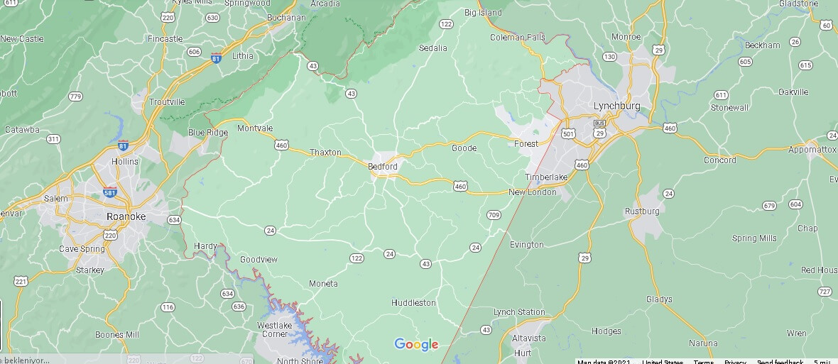 What Cities are in Bedford County