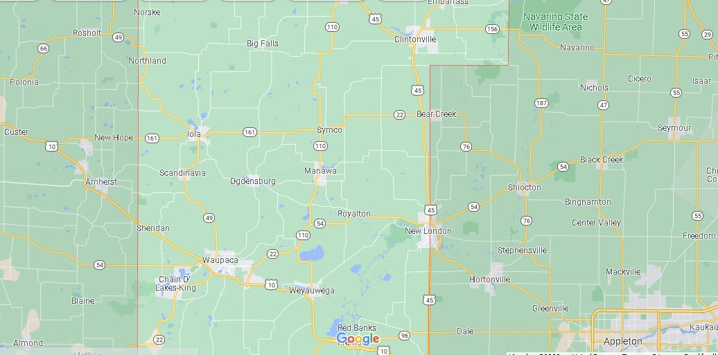 What Cities are in Waupaca County