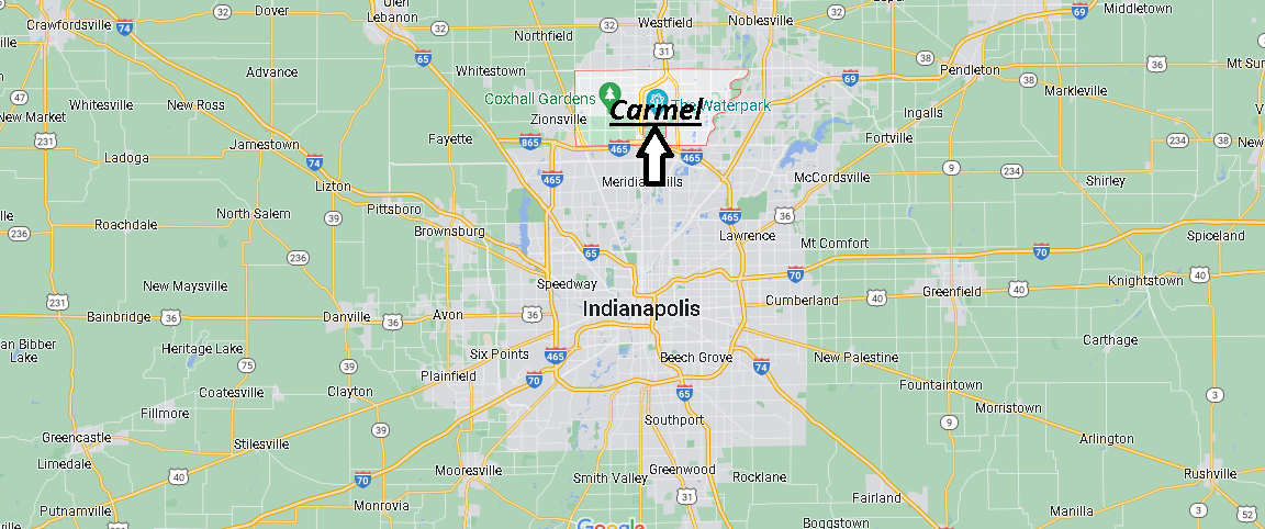 Where is Carmel in relation to Indianapolis