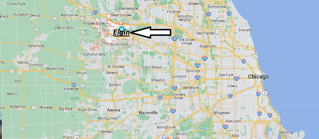 Where is Elgin in relation to Chicago