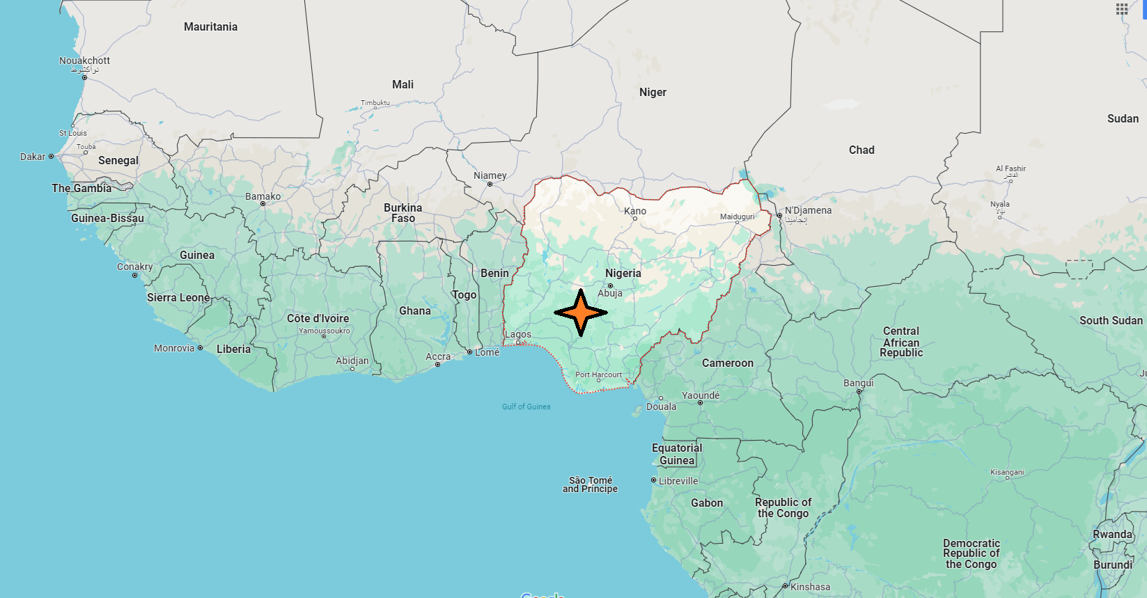 What continent is closest to Nigeria