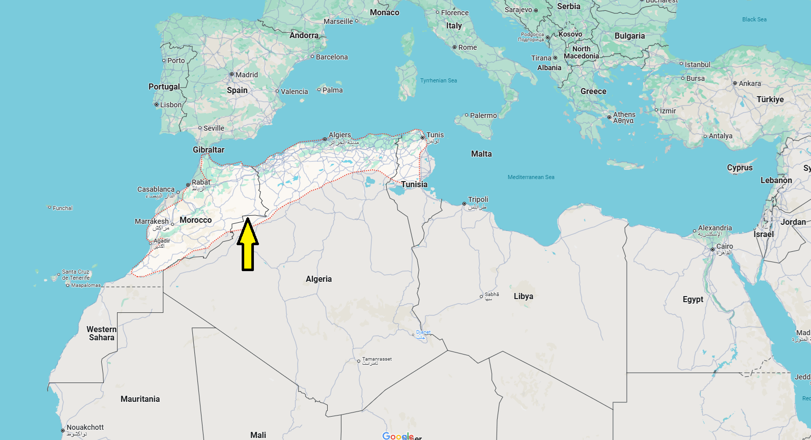 What city is near the Atlas Mountains