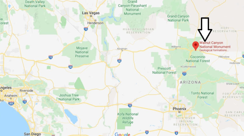 Where is Walnut Canyon National Monument? How far is Walnut Canyon from Flagstaff?